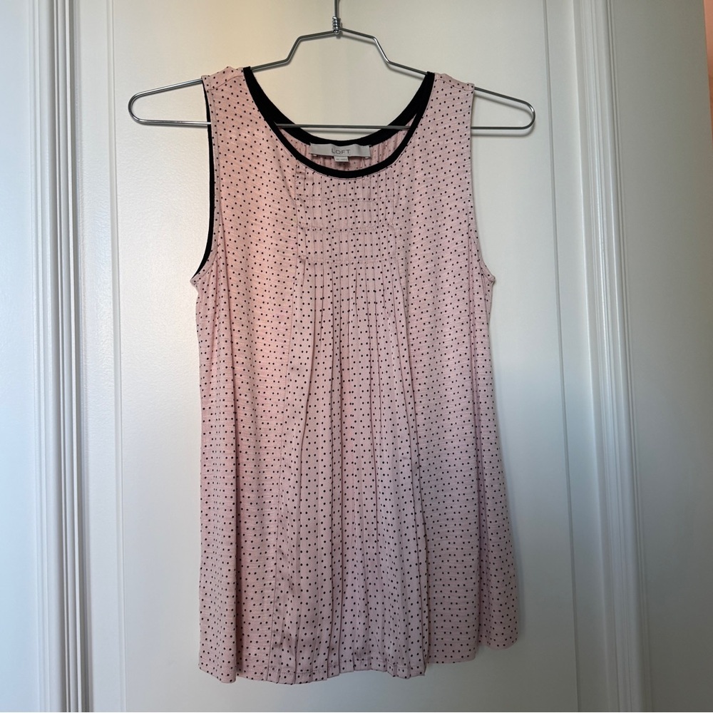 LOFT Pink and Black Polka Dot Tank Top